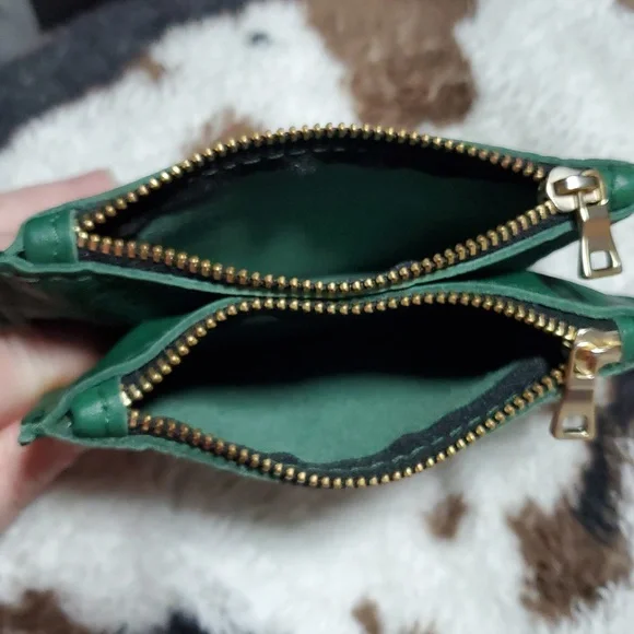 Portland Leather Zip-Zap Duo Leather Wallet Dual Zipper Closures Green Pebbled - Picture 5 of 14